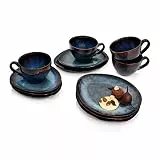 Sänger | Kaffeeservice Tokio 12 tlg, Service & Geschirrsets 4 Personen, Steinzeug Geschirr Set Kaffee & Dessert, Kaffeegeschirr Handmade Blau-Schwarz mit Braunen Akzenten 230 ml | PREMIUM COLLECTION