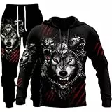LEXAHO Herren 3D Wolf Jogginganzug Männer Hoodie Sets Männer Hoodies+Sweatpant Anzug Herren Pullover Sweatshirts und Hose (wolf13,XL)