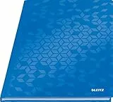Leitz WOW Notizbuch A4 liniert, Hardcover, 160 Seiten, 80 Blatt FSC-zertifiziertes Papier (80 g/m²), Hochwertiger laminierter Einband, Fadenheftung, Für Büro, Schule oder als Tagebuch, Blau, 46251036