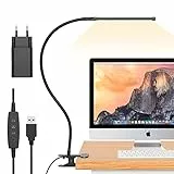 iZELL 77 LED Schreibtischlampe Dimmbar - 【3 Farbtemperaturen & 10 Helligkeitsstufen】 70cm Flexiblem Schwanenhals mit USB-Ladegerät, Klemmleuchte, Bürolampe, Arbeitslampe für Home Office/Büro
