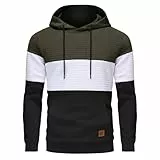 YuKaiChen Herren Pullover Herren Patchwork Hoodie Langarm Jacquard Kaputzenpullover Farbblock Sweatshirt mit Taschen ArmyGreen Weiß Schwarz X-Large
