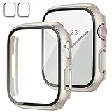 JZK 2 Stück Gehäuse mit Displayschutzfolie für Apple Watch Series 9, 8, 7 45mm, Slim Guard Bumper Full Coverage Hard PC Protective Cover Thin Case für iWatch 45mm Zubehör, Starlight