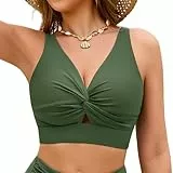 Vijamiy Bikini Oberteil Damen Push Up V-Ausschnitt Große Brüste Bikini Top Bikinis Oberteile Mit Verstellbaren Trägern und Cut-Out-Design(Grün,XL)