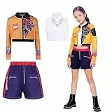 Viechoes Rumi kostüm kinder,Koreanpop Demon Kostüm,3-teiliges Pop-Sänger Outfit mit Jacke,Top und Shorts,Cosplay-Kostüme für Halloween, Karneval und Maskenbälle (Rumi, 130cm-140cm)