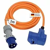 Brennenstuhl Camping CEE-Verlängerungskabel mit CEE-Stecker und Winkelkupplung inkl. Schutzkontakt-Kombisteckdose mit LED Spannungsanzeige (3m, 230V/16A, Einsatz im Außenbereich, Made in Germany)