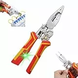Abisolierzange mit Strommessfunktion, 9 in 1 Zange Elektriker, Multifunktionszange für Elektriker, Multifunktionale Abisolierzange, Spannungsprüfer Zange Kabelschere zum Abisolieren,Wickeln,Spalten