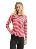 TOM TAILOR Denim Damen Longsleeve mit Streifenmuster, 37168 - Red Pink Stripe, M