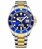 Stuhrling Original Depthmaster Herrenuhr 40 mm, Edelstahl Armbanduhr Herren mit blauem Zifferblatt, Quarzuhr mit drehbarer Lünette, Edelstahlarmband, 10 ATM / 100 m wasserdicht