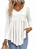 Tankaneo Damen-Badydoll-Oberteil mit Schößchen, fließend, langärmelig, Rundhalsausschnitt, lockere Passform, Tunika-Bluse, Weiss/opulenter Garten, Groß