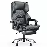 naspaluro Chefsessel Bürostuhl mit Fußstütze, Schreibtischstuhl Ergonomisch, PU Leder Computerstuhl mit Gepolsterter Armlehnen und Weicher Kopfstütze Neigefunktion, Höhenverstellbar Drehstuhl, Schwarz