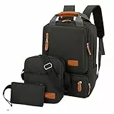 Laptoprucksack, 3er Set Damen Herren Nylon Schultertasche für Reise Schule Arbeit College bis 14,5 Zoll mit Taschen, verstellbaren Trägern, Rot (Black)