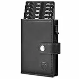 TEEHON Geldbörse Herren Slim RFID Schutz Portmonee Herren, Automatisches Popup Geldbeutel Herren, Knopfverschluss Kartenetui Kreditkartenetui mit Klappbares Banknotenfächer - Schwarz (Minimalistisch)