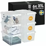 SmartStore Aufbewahrungsboxen 6er-Set 31L I Stapelbare Kunststoffbox mit Deckel I BPA-frei & lebensmittelecht I Organizer für Hauswirtschaftsraum oder Garage I durchsichtig und mit Clipverschluss