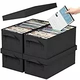 Lifewit DVD Aufbewahrungsbox 4 Packs, stapelbarer DVD Aufbewahrungsbehälter, faltbarer DVD Behälter mit Deckel, fasst bis zu 100 DVDs für Haus und Auto, 25 Stück pro Einheit Schwarz