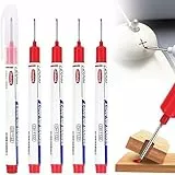 loutlo 5 x Langkopf-Tieflochmarker, 20 mm tiefe Reichweite, Marker, lange Nase, wasserdicht, Konstruktionsmarker, Markierungswerkzeug, Metall-Markierstift, Permanentmarker, Tischler-Tintenmarker, Rot