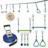Schildkröt Jungle Line Hangelparcours Set für Kinder und Erwachsene, 11 Meter, Outdoor Ninja Parcours, 7 robuste Hindernisse