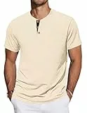 TARAINYA Henley T-Shirts Herren Baumwolle Shirt Kurzarm Sommer Einfarbig Basic Tee Männer mit Tasche Beige XL