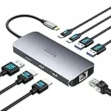 USB C Docking Station Dual Monitor, 8 in 1 Laptop Docking Station Triple 4K Display DockingStation mit 2 HDMI, DisplayPort, 1 Gbps Ethernet, 100W PD Charging, USB 3.0 Ports Adapter für Dell, HP