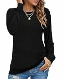 PLOKNRD Sweatshirt Damen Langarm Schulterfalten Rundhals Pullover Casual Sweater Basic Pulli Herbst Winter(Schwarz,M)
