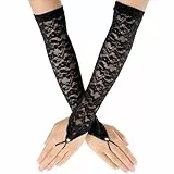 Lusofie Blumen-Spitzenhandschuhe Damen Fingerlose Handschuhe Spitze Handschuhe Lange Netz 1920er Vintage Damen Elastisch Mesh Handschuhes Mädchen Für Braut Hochzeit Tee Party Cosplay（Schwarz）