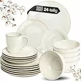 Moritz & Moritz SENSE 24-tlg. Geschirrset 6 Personen Beige - Stylisches Steinzeug Geschirr Set - Kratz-, Mikrowellen- & Spülmaschinenfest, Essgeschirr, Tafelservice, Kombiservice 6 Personen