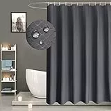 EurCross Duschvorhang 120 x 200 Dunkelgrau Textil Stoff Badvorhang, Anti-Schimmel und Wasserdicht, Waffel Muster Waschbar Duschvorhänge mit 8 Ringen