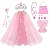 Vicloon 11 Stück Mädchen Prinzessin Kleid Mit Krone & Zauberstab, Kostüm für Weihnachten, Halloween, Verkleidung, Fasching, Cosplay, Geburtstag, Partykleid (Rosa)