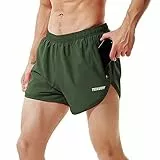TENJOY Herren Laufshorts Gym Athletic Workout Shorts für Männer 7,6 cm Sportshorts mit Reißverschlusstasche Grün M