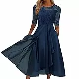 Abendkleid Damen,Abendkleider Damen Sommerkleid Lang Kleid Elegant Chiffon Spitze Swing Cocktailkleid Lässig Festliche Kleider Für Frauen Hochzeitsgast Brautjungfernkleider Partykleid,05 Blau,XXL