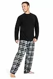 CityComfort Schlafanzug Herren Lang, 2-Teiliges Herren Pyjama Set, Geschenk für Männer (Schwarz Kariert, L)