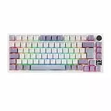 MechLands AK820 PRO 75% Mechanische Tastatur, QWERTZ Deutsches Layout, 3 Modi Drahtlose Tastatur mit TFT-Bildschirm & Cremiger Dichtungsstruktur, Hot-Swap-fähig, RGB, NKRO für Win/Mac (Weiß)