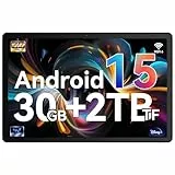 Whitedeer Tablet, Android 15, 10 Zoll (25,4 cm), Octa-Core, 30 GB RAM + 128 GB ROM + 1 TB Micro SD mit WiFi 6, Widevine L1, Akku 6200 mAh, Tablet mit Touchscreen und OTG-Übertragung, Schwarz
