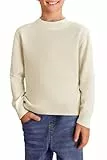 Haloumoning Jungen Pullover Kinder Rundhals Langarm Strickpullover Weicher Leichte Basic Sweater Pulli Einfarbig Casual Sweatshirt, Beige, 9-10 Jahre