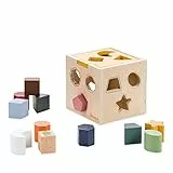hauck Sort N Tidy Activity Würfel aus Holz – Motorikwürfel ab 1 Jahr mit 12 Steckformen & Deckel, Lernspielzeug für Kleinkinder – Nachhaltiges Holzspielzeug, Geschenk für Mädchen & Jungen
