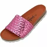 Palado Pantolette Damen Lerima by Sila Sahin – bequeme Sandale Made in Spain - Hausschuhe mit Kork-Fußbett - modische Sommerschuhe Pink Metallic UK8 - EU41