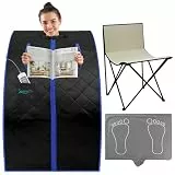 SereneLife Dampfsauna Zelt Schwarz 84×80×103 cm – Tragbare Heimsauna mit Stuhl und Heizmatte Faltbare Mini Sauna - Mobile Dampfbad Kabine bis 60 °C, Carbon-Heizelement und Fernbedienung