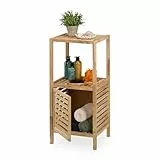 Relaxdays Badezimmerregal, Walnuss, Tür, 2 Ablagen, HBT: 86 x 40 x 36 cm, Standregal für Bad & Küche, freistehend, Natur