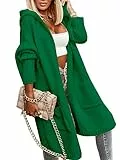 Tongmingyun Strickjacke Damen Lang Cardigan mit Kapuze Winter Grobstrickjacke Casual Lose Strickmantel Jacke Elegant Longstrickjacke Open Front Sweater Grün S