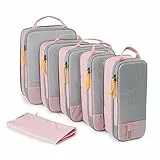 BAGSMART Koffer Organizer Packing Cubes Compression 6 Stück, Rucksack Organizer Packtaschen, Wasserdicht Packwürfel Kompression, Travel Essentials Kofferorganizer Für Handgepäck, Rosa