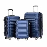 BEIBYE Hartschalen Koffer Trolley Rollkoffer Reisekoffer Zwillingsrollen Kofferset (Dunkelblau, Set)