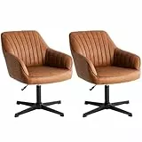 Sweetcrispy Esszimmerstühle, Küchenstuhl Drehbar & Höhenverstellbar - Leder Sessel Esstisch mit Armlehne, 360° Drehstuhl Esszimmer in Braun, 2 Stück