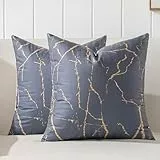 Jayusaror Kissenbezug 40x40 Grau und Gold Frühling Sofakissen Weiche Samt Kissenhüllen Marmor Dekokissen Waschbarer Kissen Couchkissen Kissenbezüge Zierkissenbezug Wohnzimmer Sofa Deko，2er Set