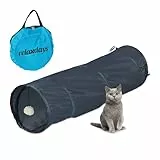 Relaxdays Katzentunnel faltbar, Katzenröhre mit Spielzeug, interaktiver Katzen Spieltunnel, BxD: ca. 90 x 25 cm, Grau