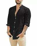 Kvruhuiy Herren Langarm Leinenhemd Hemd Freizeithemd Casual Sommer Shirts Regular Fit Strandhemd Schwarz 3XL