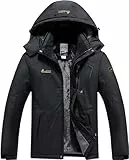 DAFENP Herren Skijacke Wasserdichte Winterjacke Warm Gefüttert Snowboardjacke Softshelljacke Winddichte Atmungsaktiv Outdoorjacke Wanderjacke mit Kapuze CFY815M-Black1-L