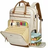 MATEIN Laptop Rucksack Damen 15,6 Zoll mit Abnehmbar Kühlfach, Lehrer Rucksack Damen mit USB Ladeanschluss Dokumentenmappe A5, Schulrucksack Teenager Arbeitsrucksack 2 in 1 für Uni Schule, Büro, Beige