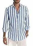 Meilicloth Herren Hemd Langarm Sommer Gestreifte Freizeithemden Casual mit Knöpfen Regular Fit Himmelblau Weiß L
