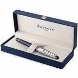 Waterman Expert Füller | Metall und blaue Lackierung | ziselierte Kappe | mittlere Feder aus Edelstahl | blaue Tinte | Geschenkbox |