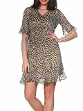 VERO MODA Damen Kurzarm Mini Kurzarm Sommerkleid VMSmilla mit Leopard-Muster 10306038 Birch Lova M