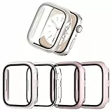 JZK 4-Stück Schutzhülle für Apple Watch Series 9/8/7 41mm, Hart PC Ultradünne Gehäuse Hülle Eingebaut Kratzfest Gehärtetes Glas Schutzfolie für iWatch 9/8/7 41mm, Klar/Roségold/Rosa/Sternlicht